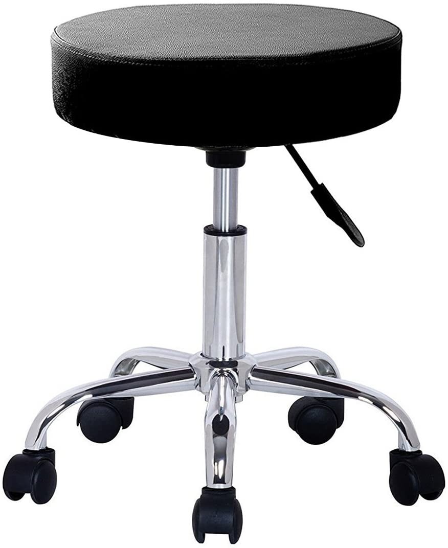 Taburete de taller con ruedas, taburete de artista ajustable con asiento de  piel sintética negra, altura ajustable de 45 a 21.7 in, peso soportado